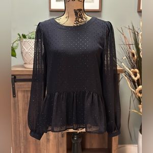Loft blouse with sheer overlay and sheer aleeves. Size XS.